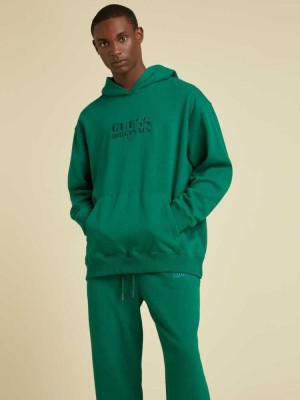 Men's Guess Originals Kit Logo Hoodies Green | 9453-WMHIN