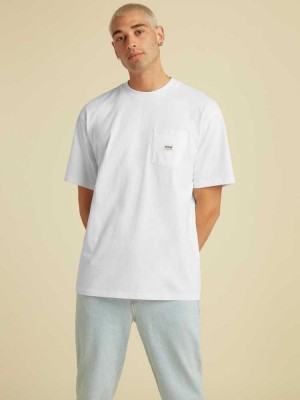 Men's Guess Originals Kit Pocket T-Shirts White | 7816-KUOFZ