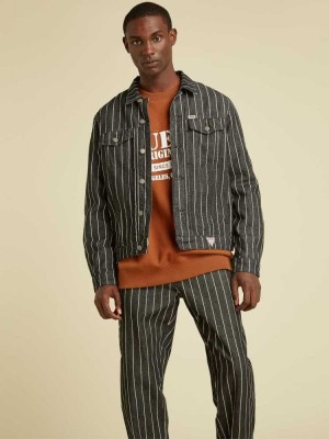 Men's Guess Originals Pinstripe Denim Jackets Black Wash | 1235-BUCZG
