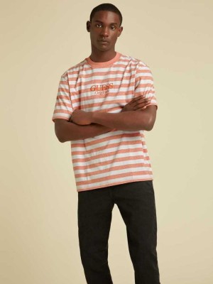 Men's Guess Originals Striped T-Shirts Orange | 5168-DWMAV
