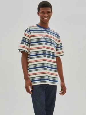 Men's Guess Originals Striped T-Shirts White Multicolor | 8967-TAFKH