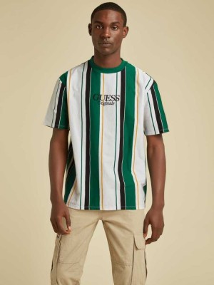 Men's Guess Originals Striped T-Shirts Yellow Multicolor | 6845-BFMXA