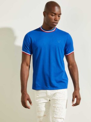 Men's Guess Paul Ringer T-Shirts Blue | 9781-XTVAW