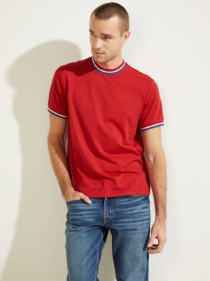 Men's Guess Paul Ringer T-Shirts Red | 5196-WOBQC