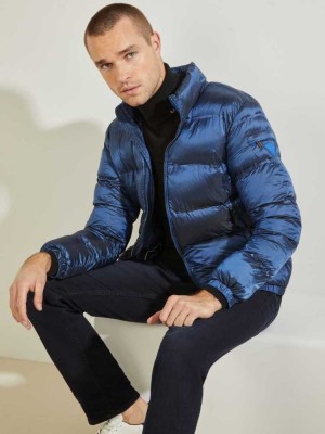 Men's Guess Quilted Puffer Jackets Blue | 8763-EJOBY