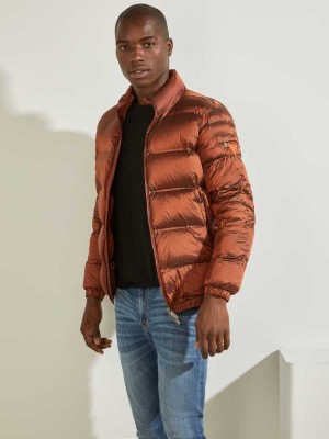 Men's Guess Quilted Puffer Jackets Burgundy | 8623-NJSHW