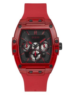 Men's Guess Red Plastic and Silicone Multifunction Watches Multicolor | 5461-EKTBP