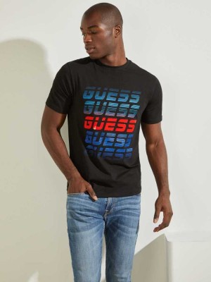 Men's Guess Repeat Logo T-Shirts Black | 8504-EYWJQ