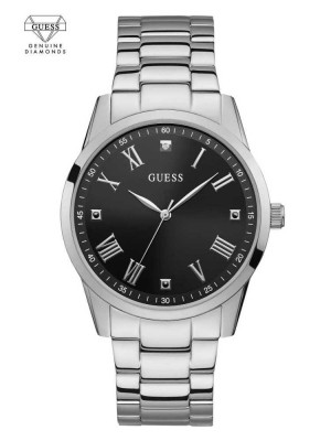 Men's Guess Silver-Tone Diamond Analog Watches Silver | 5694-EWRCH