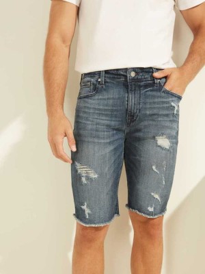 Men's Guess Slim Denim Shorts Blue | 5168-PVTGM