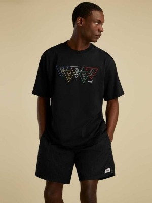 Men's Guess Summer Games Logo T-Shirts Black | 3765-BHWSI