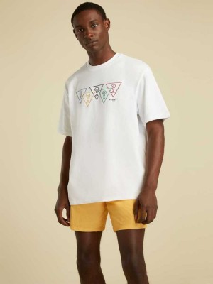 Men's Guess Summer Games Logo T-Shirts White | 0375-JUXCM