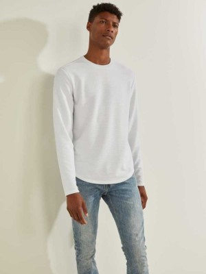 Men's Guess Textured Jersey Crewneck Sweatshirt White Multicolor | 3546-QNCDB