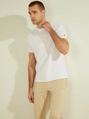 Men's Guess Tonal Logo T-Shirts White | 6749-UBAQR