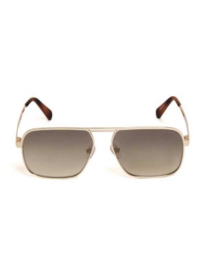 Men's Guess Top Bar Aviator Sunglasses Gold | 2571-LIVPH