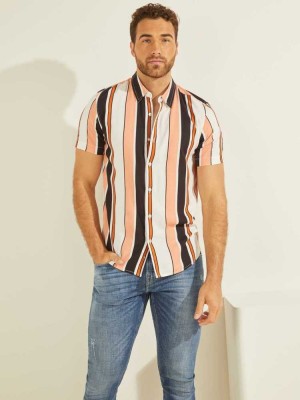 Men's Guess Vision Striped Shirts Multicolor | 5892-QJHLB
