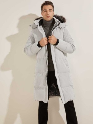 Men's Guess Warm Touch Long Puffer Jackets White | 1708-XDMAW