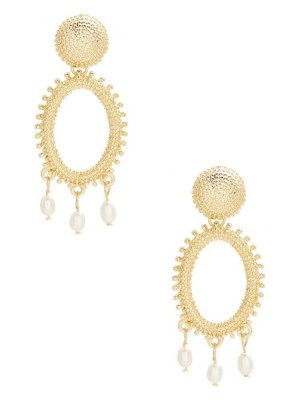 Women's Guess 14KT Gold and Pearl Dangle Earrings Gold | 6984-MTXPN