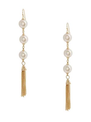 Women's Guess 14KT Pearl Tassel Earrings Gold | 4725-VMQKZ