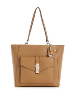 Women's Guess Albury Faux-Leather Totes Dark Yellow | 0854-JCEIG