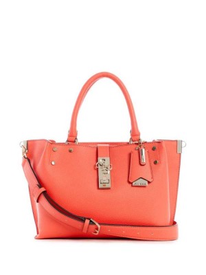 Women's Guess Albury Small Girlfriend Satchels Coral | 3608-TVWLY