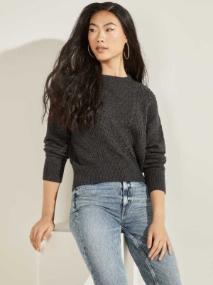 Women's Guess Braya Cable Knit Sweaters Deep Grey | 9036-DYSOU