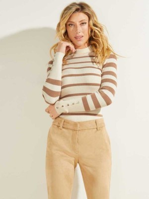 Women's Guess Brea Ribbed Sweaters Cream White Light | 9423-WURBS