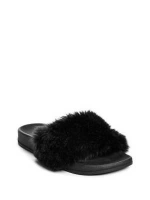 Women's Guess Buffie Leopard Faux-Fur Slide Slide Sandals Black | 1649-VMCPW