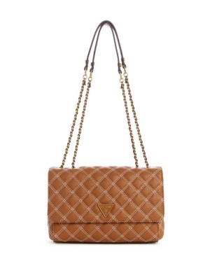 Women's Guess Cessily Quilted Convertible Crossbodies Brown | 6870-ODEVB