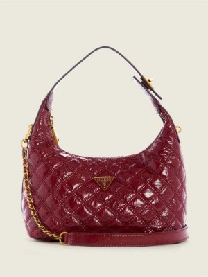 Women's Guess Cessily Quilted Hobo Shoulder Bags Red | 6078-DJHKG