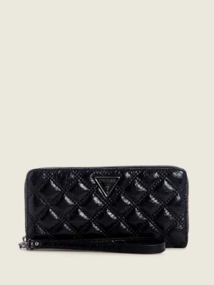 Women's Guess Cessily Quilted Large Zip-Around Wallets Black | 9021-CYXVB