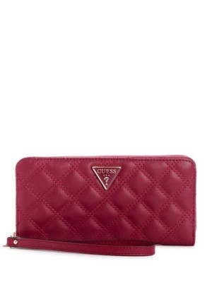 Women's Guess Cessily Quilted Large Zip-Around Wallets Brown | 5710-AGCLQ
