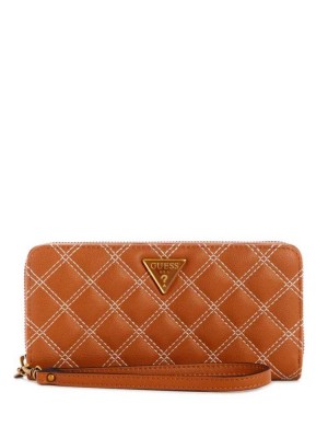 Women's Guess Cessily Quilted Large Zip-Around Wallets Brown | 6519-VHLND
