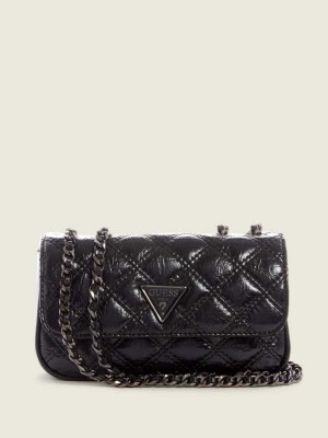 Women's Guess Cessily Quilted Mini Convertible Crossbodies Black | 0287-WONPJ