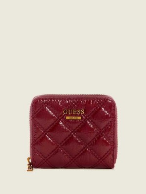 Women's Guess Cessily Quilted Small Zip-Around Wallets Red | 7981-IHEQT