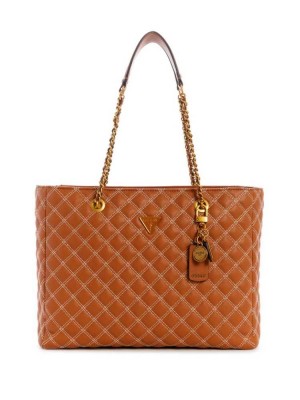 Women's Guess Cessily Quilted Totes Brown | 1735-RAYZV