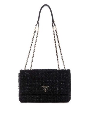 Women's Guess Cessily Tweed Convertible Crossbodies Black | 3621-KNWLT