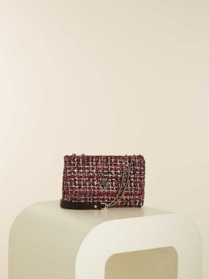 Women's Guess Cessily Tweed Convertible Crossbodies Red Multicolor | 6280-TZMHO