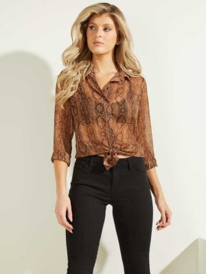 Women's Guess Clouis Blouse Snake Brown | 2675-WQYPI