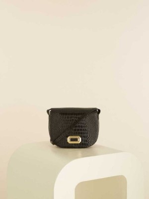 Women's Guess Crocodile Saddle Handbags Black | 0941-AJSRE
