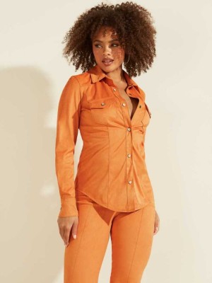 Women's Guess Daisy Shirts Apricot | 8975-YCTIA