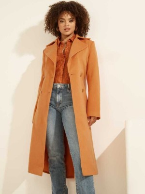 Women's Guess Dounia Trench Coats Orange | 0741-IUMXW