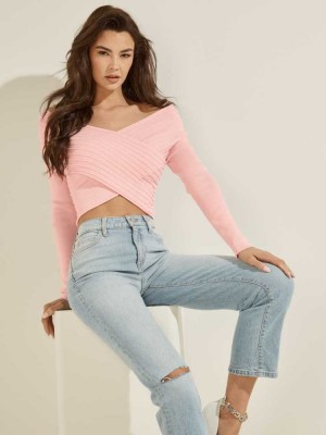 Women's Guess Eco Amber Crisscross Sweaters Pink | 7560-RXZWL