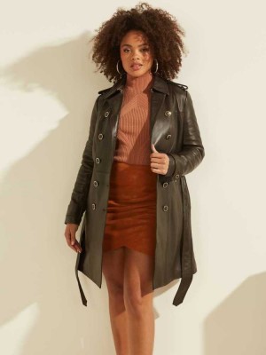 Women's Guess Felicia Leather Trench Coats Brown | 1803-GCDYI