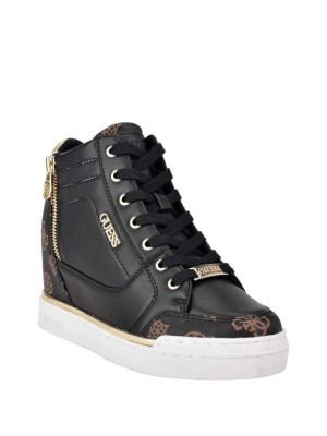 Women's Guess Figz Logo Wedge Sneakers Black Multicolor | 8563-YMFHN