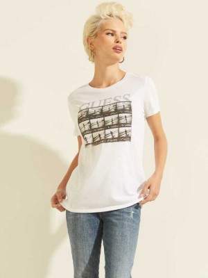 Women's Guess Film Roll Easy T-Shirts White | 9758-ABOPS