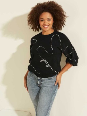 Women's Guess Ginny Pearl Sweaters Black | 6950-IOXUE