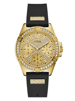 Women's Guess Gold-Tone and Black Multifunction Watches Black | 9357-LISGZ
