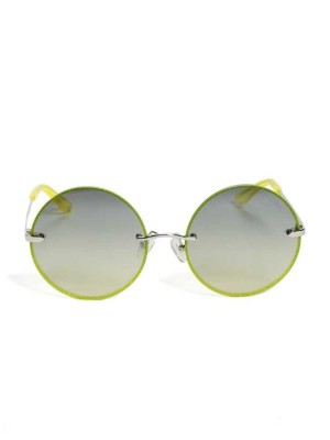 Women's Guess Greyson Glitter Trim Round Sunglasses Yellow | 9163-LUDGK