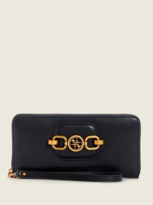 Women's Guess Hensely Large Zip-Around Wallets Black | 2653-UKXEV